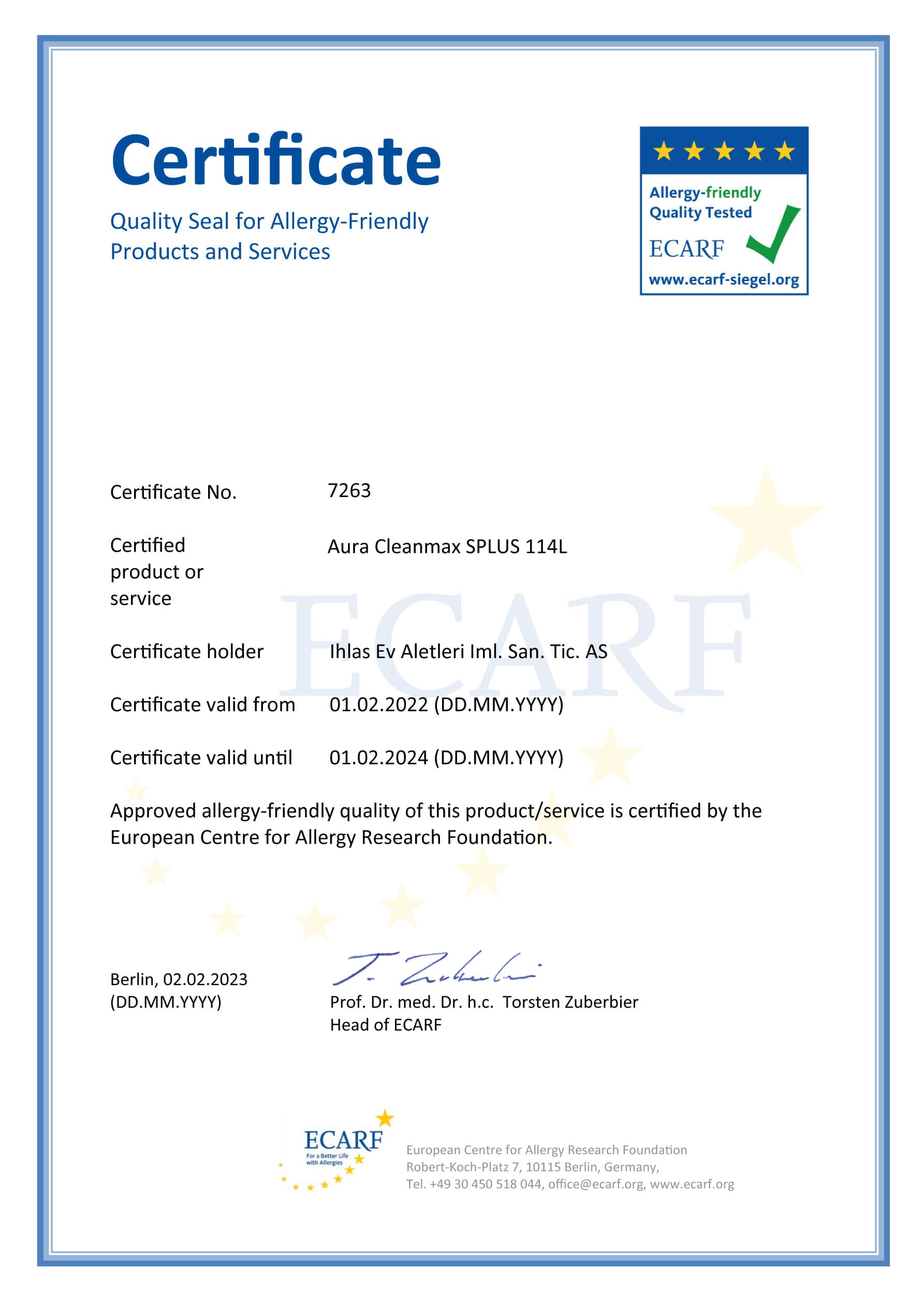 ECARF certificate