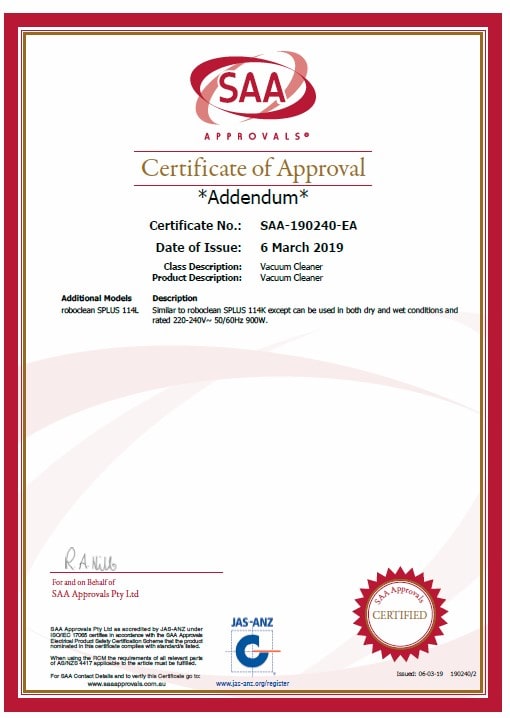 SAA certificate Addendum